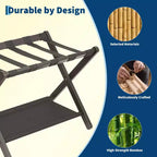 Estante Plegable de Bambú para Maletas, Paquete de 2 con Estante de Almacenamiento, Soporte de Maleta de 2 Niveles con Capacidad de hasta 50 kg para Dormitorio y Hotel