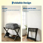 Estante Plegable de Bambú para Maletas, Paquete de 2 con Estante de Almacenamiento, Soporte de Maleta de 2 Niveles con Capacidad de hasta 50 kg para Dormitorio y Hotel