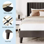 Marco de Cama Garvee de Terciopelo Tamaño Queen, Cabecero con Ala y Tapizado Acolchado, Somier de Láminas de Madera, No Requiere Box Spring, Fácil Montaje, Negro