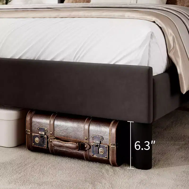 Marco de Cama Garvee de Terciopelo Tamaño Queen, Cabecero con Ala y Tapizado Acolchado, Somier de Láminas de Madera, No Requiere Box Spring, Fácil Montaje, Negro