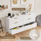 Cómoda moderna acanalada negra de 6 cajones, cofre de madera ancho con tiradores y patas de metal dorado, organizador de almacenamiento grande para dormitorio, sala de estar y entrada