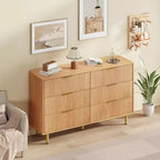 Cómoda moderna acanalada negra de 6 cajones, cofre de madera ancho con tiradores y patas de metal dorado, organizador de almacenamiento grande para dormitorio, sala de estar y entrada