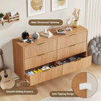 Cómoda moderna acanalada negra de 6 cajones, cofre de madera ancho con tiradores y patas de metal dorado, organizador de almacenamiento grande para dormitorio, sala de estar y entrada