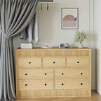 Cómoda de madera de 7 cajones de 54 pulgadas de ancho, cómoda estriada y organizador de almacenamiento para dormitorio, sala de estar, pasillo y entrada