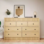 Cómoda de madera de 7 cajones de 54 pulgadas de ancho, cómoda estriada y organizador de almacenamiento para dormitorio, sala de estar, pasillo y entrada