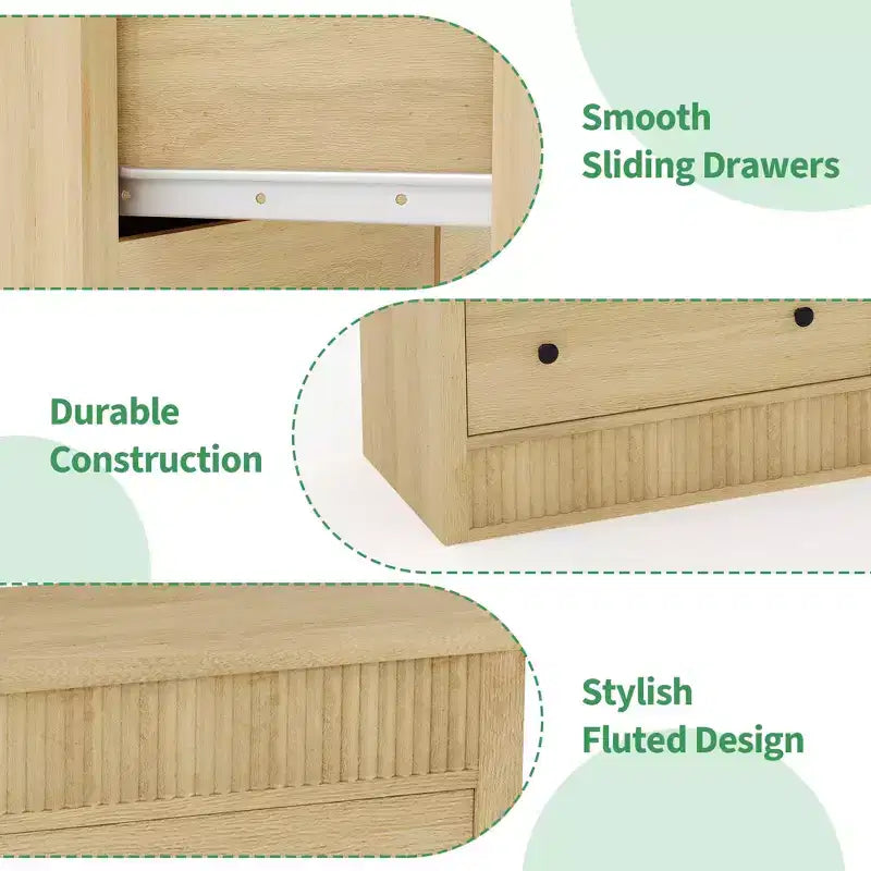 Cómoda de madera de 7 cajones de 54 pulgadas de ancho, cómoda estriada y organizador de almacenamiento para dormitorio, sala de estar, pasillo y entrada