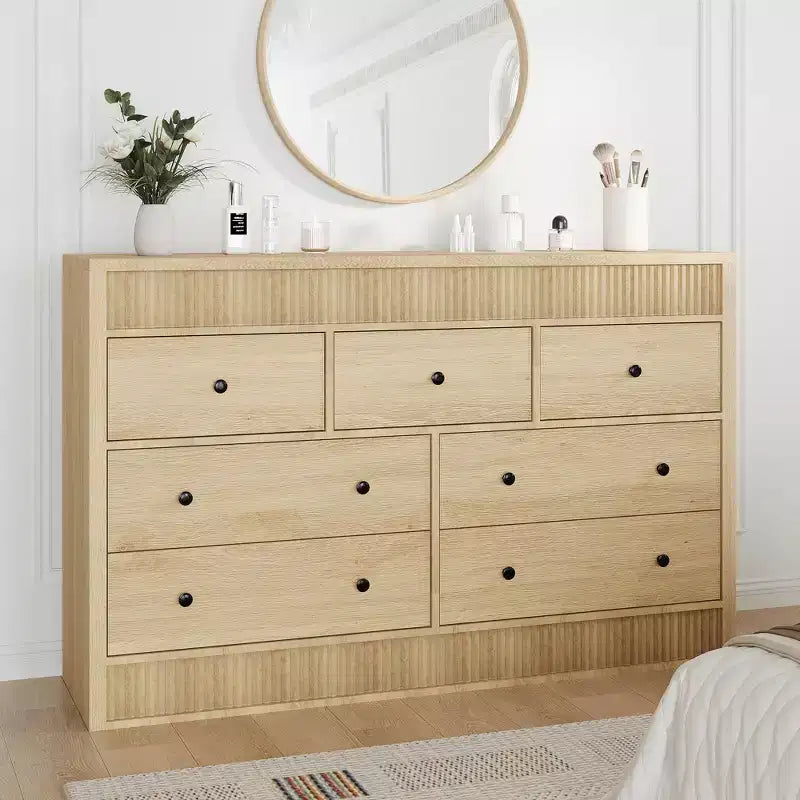 Cómoda de madera de 7 cajones de 54 pulgadas de ancho, cómoda estriada y organizador de almacenamiento para dormitorio, sala de estar, pasillo y entrada