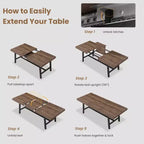 Mesa de comedor extensible de 63-83 pulgadas, mesa rectangular industrial para 6-8 personas, mesa de cocina rústica marrón extensible con estructura metálica resistente