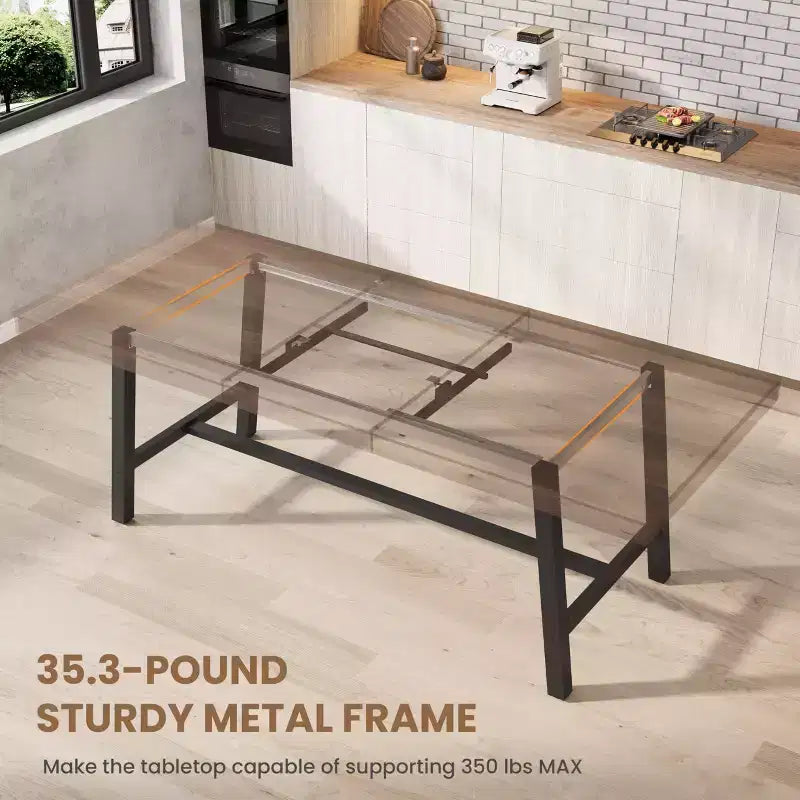 Mesa de comedor extensible de 63-83 pulgadas, mesa rectangular industrial para 6-8 personas, mesa de cocina rústica marrón extensible con estructura metálica resistente