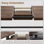 Mesa de comedor extensible de 63-83 pulgadas, mesa rectangular industrial para 6-8 personas, mesa de cocina rústica marrón extensible con estructura metálica resistente