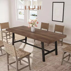 Mesa de comedor extensible de 63-83 pulgadas, mesa rectangular industrial para 6-8 personas, mesa de cocina rústica marrón extensible con estructura metálica resistente
