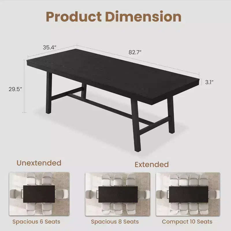 Mesa de comedor extensible de 63-83 pulgadas, mesa rectangular industrial para 6-8 personas, mesa de cocina rústica marrón extensible con estructura metálica resistente