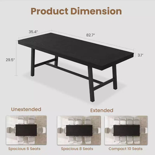 Mesa de comedor extensible de 63-83 pulgadas, mesa rectangular industrial para 6-8 personas, mesa de cocina rústica marrón extensible con estructura metálica resistente
