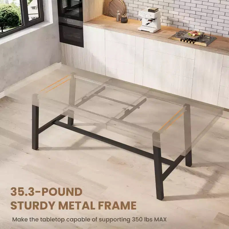 Mesa de comedor extensible de 63-83 pulgadas, mesa rectangular industrial para 6-8 personas, mesa de cocina rústica marrón extensible con estructura metálica resistente