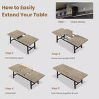 Mesa de comedor extensible de 63-83 pulgadas, mesa rectangular industrial para 6-8 personas, mesa de cocina rústica marrón extensible con estructura metálica resistente