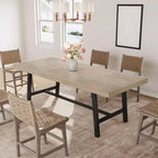 Mesa de comedor extensible de 63-83 pulgadas, mesa rectangular industrial para 6-8 personas, mesa de cocina rústica marrón extensible con estructura metálica resistente