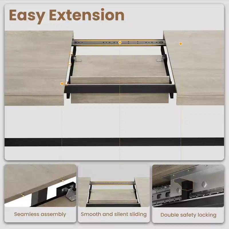 Mesa de comedor extensible de 63-83 pulgadas, mesa rectangular industrial para 6-8 personas, mesa de cocina rústica marrón extensible con estructura metálica resistente