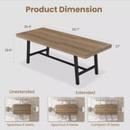 Mesa de comedor extensible de 63-83 pulgadas, mesa rectangular industrial para 6-8 personas, mesa de cocina rústica marrón extensible con estructura metálica resistente