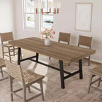 Mesa de comedor extensible de 63-83 pulgadas, mesa rectangular industrial para 6-8 personas, mesa de cocina rústica marrón extensible con estructura metálica resistente