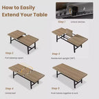 Mesa de comedor extensible de 63-83 pulgadas, mesa rectangular industrial para 6-8 personas, mesa de cocina rústica marrón extensible con estructura metálica resistente