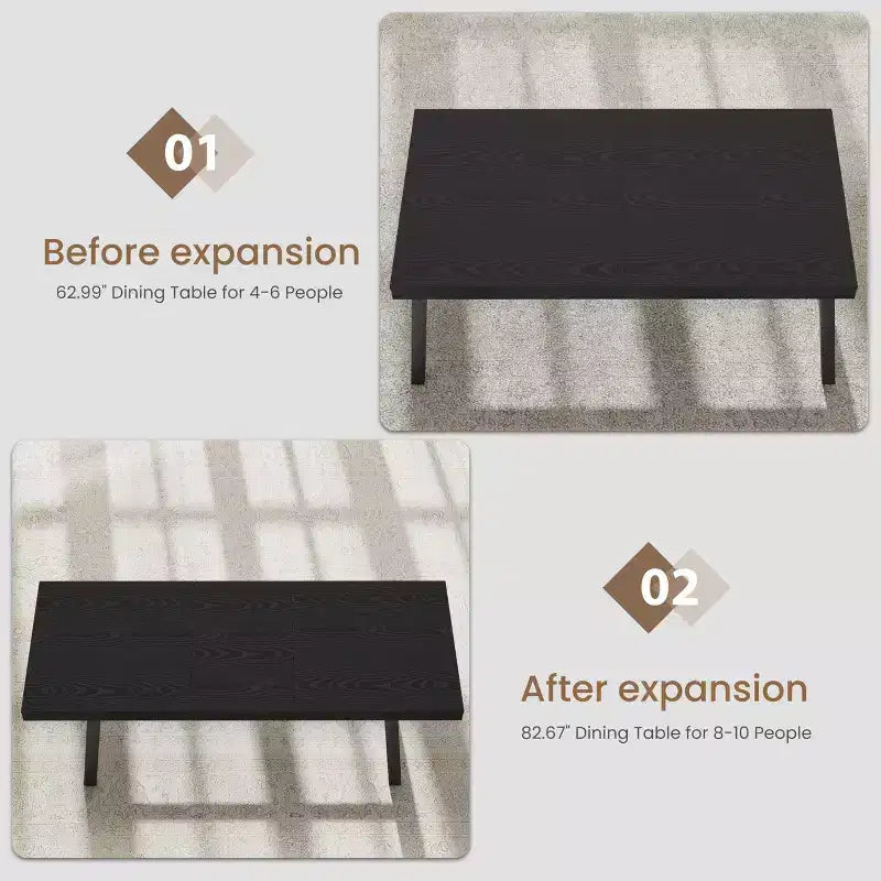 Mesa de comedor extensible de 63-83 pulgadas, mesa rectangular industrial para 6-8 personas, mesa de cocina rústica marrón extensible con estructura metálica resistente