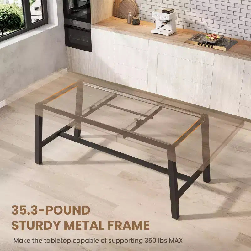 Mesa de comedor extensible de 63-83 pulgadas, mesa rectangular industrial para 6-8 personas, mesa de cocina rústica marrón extensible con estructura metálica resistente