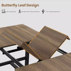 Mesa de comedor extensible de 63-83 pulgadas, mesa rectangular industrial para 6-8 personas, mesa de cocina rústica marrón extensible con estructura metálica resistente