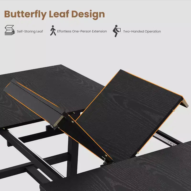 Mesa de comedor extensible de 63-83 pulgadas, mesa rectangular industrial para 6-8 personas, mesa de cocina rústica marrón extensible con estructura metálica resistente