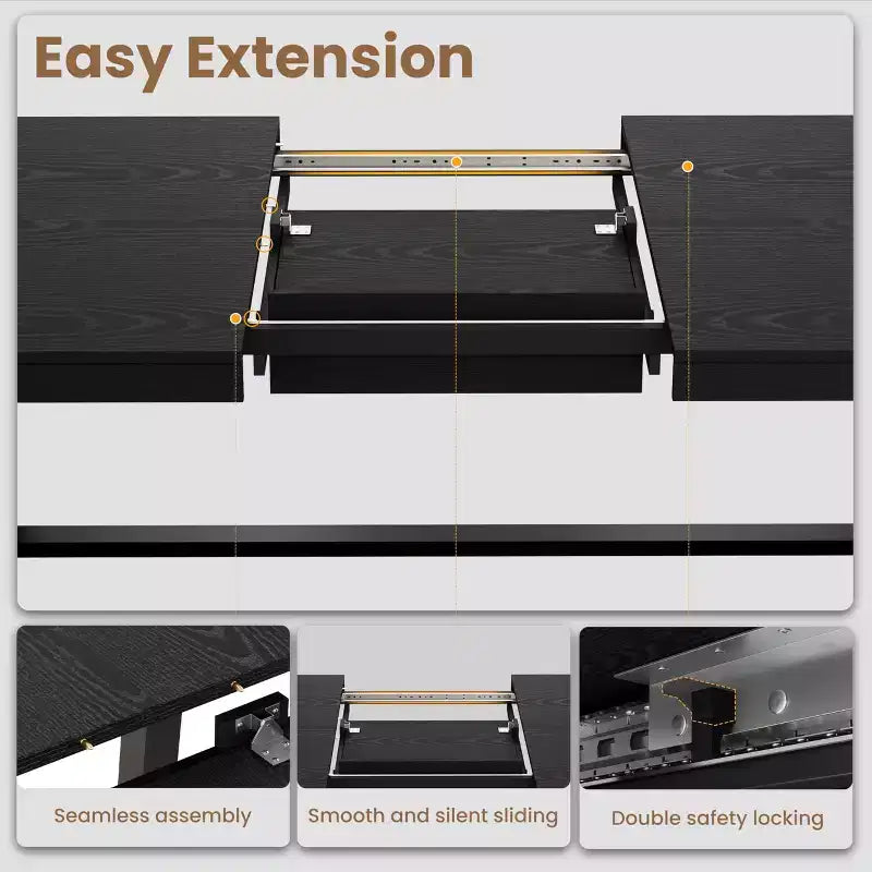 Mesa de comedor extensible de 63-83 pulgadas, mesa rectangular industrial para 6-8 personas, mesa de cocina rústica marrón extensible con estructura metálica resistente