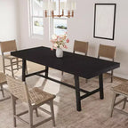 Mesa de comedor extensible de 63-83 pulgadas, mesa rectangular industrial para 6-8 personas, mesa de cocina rústica marrón extensible con estructura metálica resistente