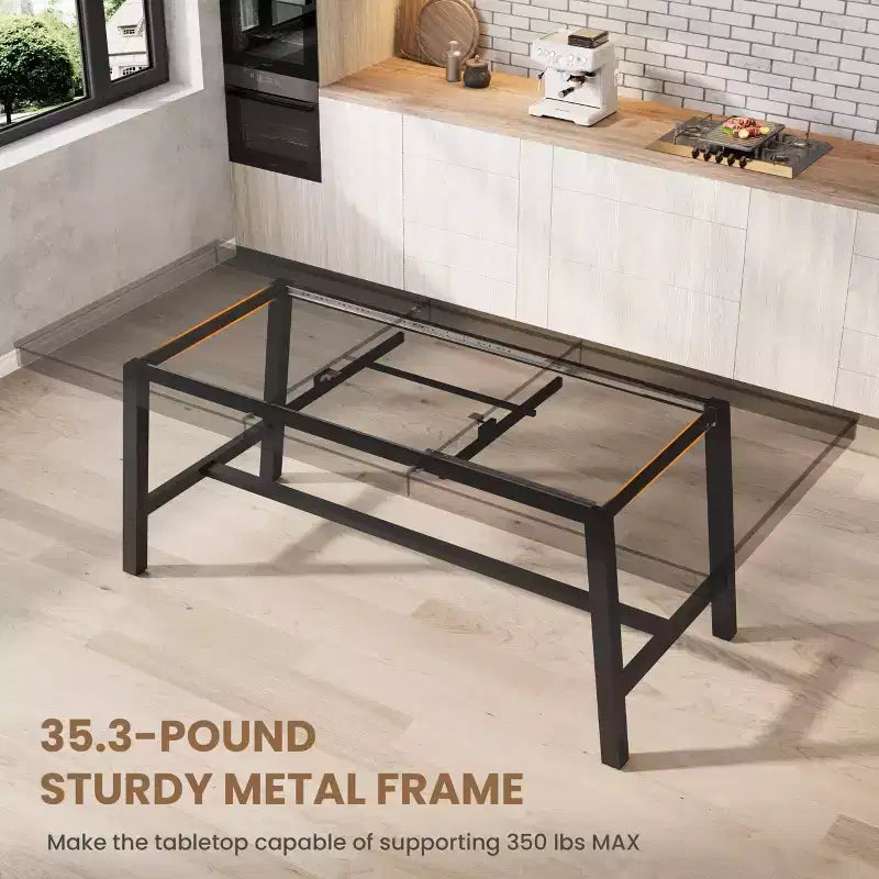 Mesa de comedor extensible de 63-83 pulgadas, mesa rectangular industrial para 6-8 personas, mesa de cocina rústica marrón extensible con estructura metálica resistente