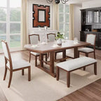 Juego de comedor de 6 piezas, mesa de comedor de madera extensible de 60 a 78 pulgadas con extensión removible