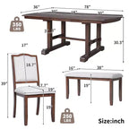 Juego de comedor de 6 piezas, mesa de comedor de madera extensible de 60 a 78 pulgadas con extensión removible