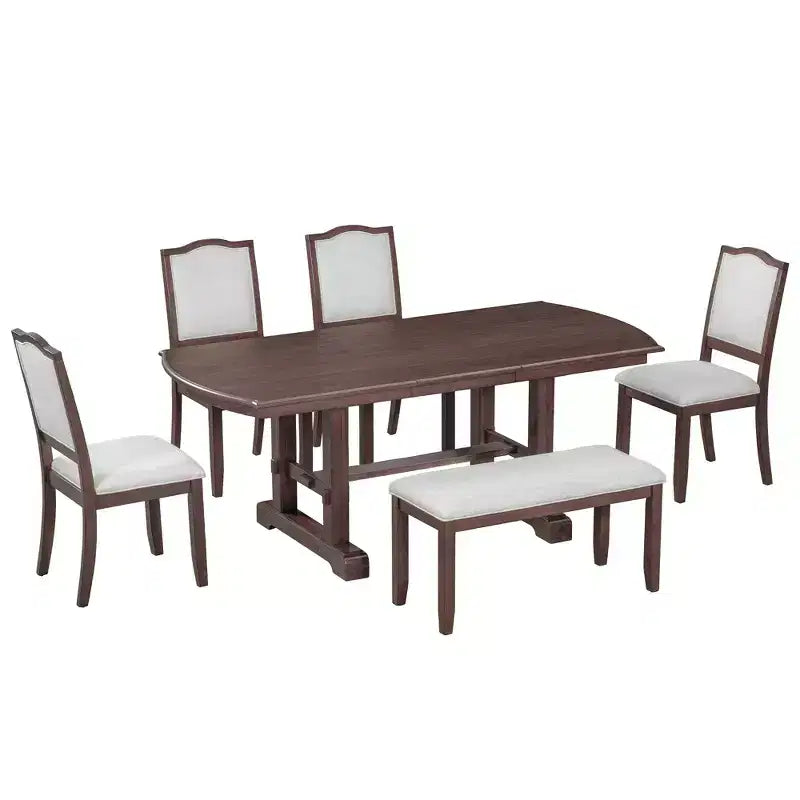 Juego de comedor de 6 piezas, mesa de comedor de madera extensible de 60 a 78 pulgadas con extensión removible