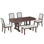 Juego de comedor de 6 piezas, mesa de comedor de madera extensible de 60 a 78 pulgadas con extensión removible