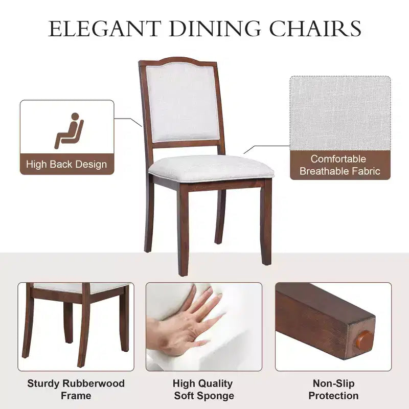 Juego de comedor de 6 piezas, mesa de comedor de madera extensible de 60 a 78 pulgadas con extensión removible