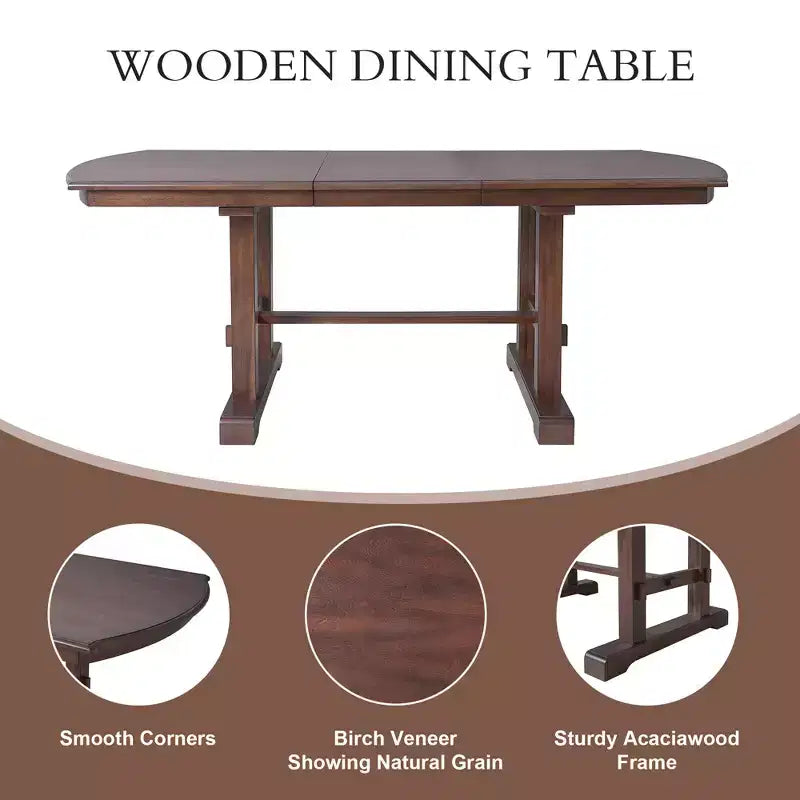 Juego de comedor de 6 piezas, mesa de comedor de madera extensible de 60 a 78 pulgadas con extensión removible