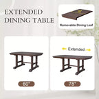 Juego de comedor de 6 piezas, mesa de comedor de madera extensible de 60 a 78 pulgadas con extensión removible