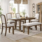 Juego de comedor de 6 piezas, mesa de comedor de madera extensible de 60 a 78 pulgadas con extensión removible