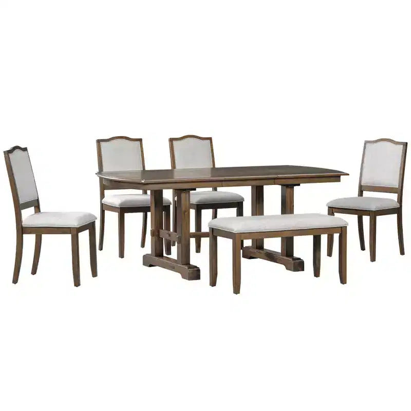 Juego de comedor de 6 piezas, mesa de comedor de madera extensible de 60 a 78 pulgadas con extensión removible