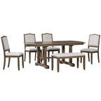 Juego de comedor de 6 piezas, mesa de comedor de madera extensible de 60 a 78 pulgadas con extensión removible