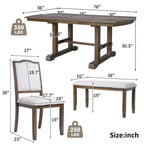 Juego de comedor de 6 piezas, mesa de comedor de madera extensible de 60 a 78 pulgadas con extensión removible