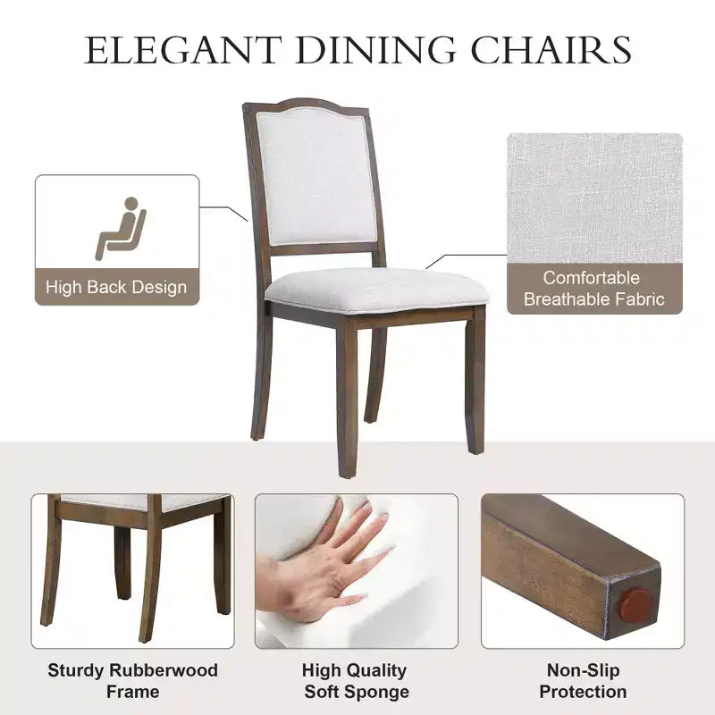 Juego de comedor de 6 piezas, mesa de comedor de madera extensible de 60 a 78 pulgadas con extensión removible