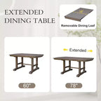 Juego de comedor de 6 piezas, mesa de comedor de madera extensible de 60 a 78 pulgadas con extensión removible