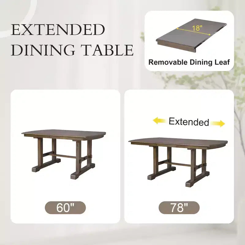 Juego de comedor de 6 piezas, mesa de comedor de madera extensible de 60 a 78 pulgadas con extensión removible