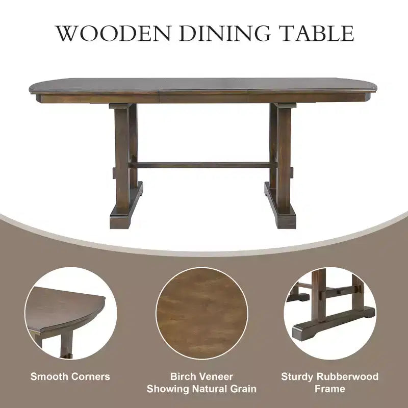 Juego de comedor de 6 piezas, mesa de comedor de madera extensible de 60 a 78 pulgadas con extensión removible