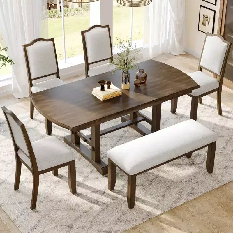GDFStudio Cooper 6-Piece Dining Table Set, 60-78 Extendable Wood Dining Table with Removable Leaf