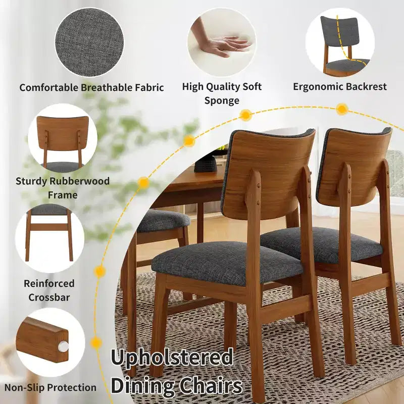 Juego de 4 sillas de comedor tapizadas Peterson de GDFStudio con estructura resistente de madera de caucho