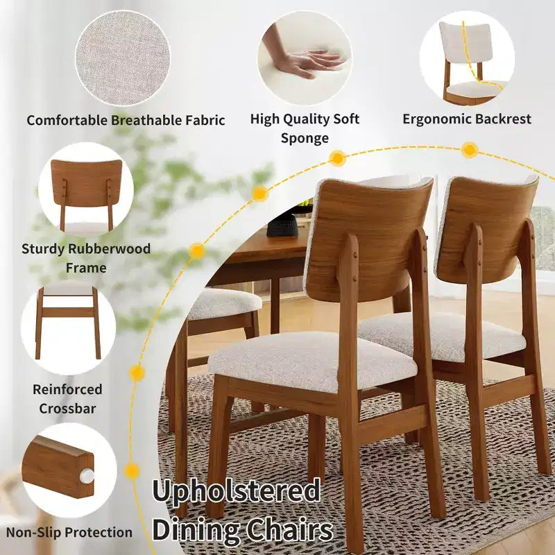 Juego de 4 sillas de comedor tapizadas Peterson de GDFStudio con estructura resistente de madera de caucho