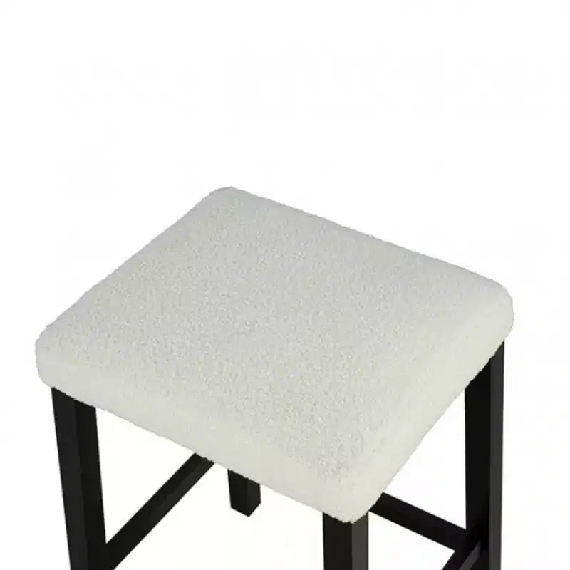 Juego de comedor de 3 piezas de madera, estilo transicional de alto brillo, con estantes de almacenamiento y puertos USB, taburetes tapizados en bouclé